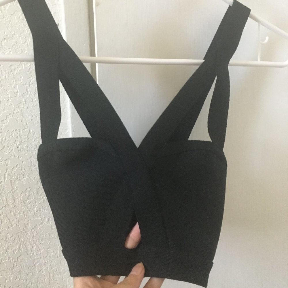 black bandage strappy criss cross crop top